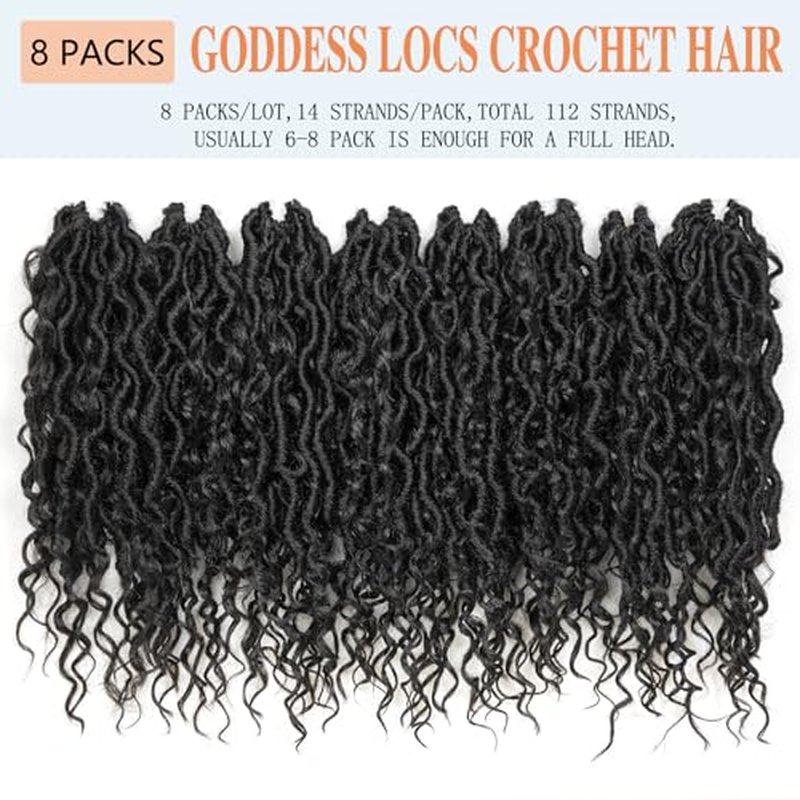 Goddess Locs Crochet Hair 12 Inch 8 Packs Faux Locs Crochet Hair For Black Women Crochet Hair Pre Looped Crochet Faux Locs With Curly Ends River Locs Crochet Hair (12 Inch, 1B)