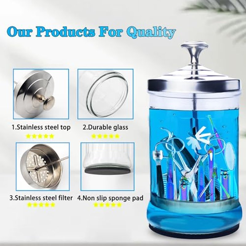 33 Oz Barber Jar, Manicure Jar, Small Barber Jar with Removable Basket, Glass Jar Container Manicure Jar for Nail Tools and Salon Jar for Barber Supplies