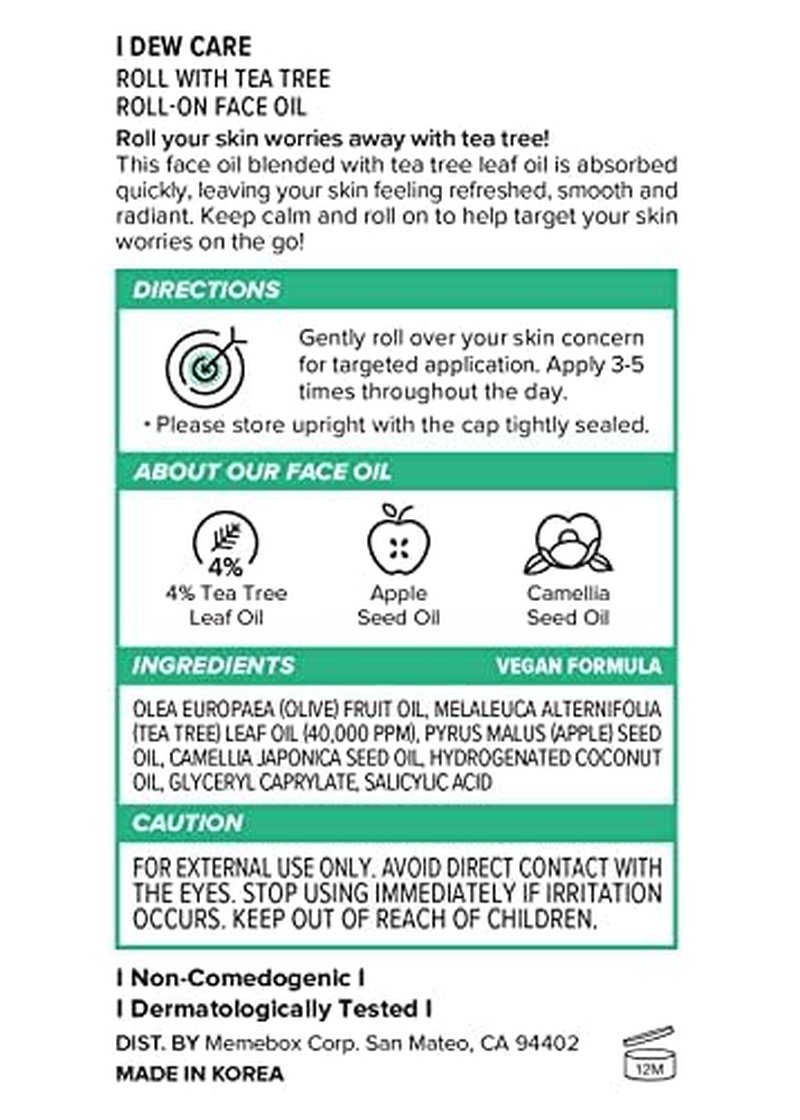 I DEW CARE Roll-On Face Oil - Tea Tree Spot Treatment for Acne & Blemishes | Hydrating Serum, 0.37 FL Oz