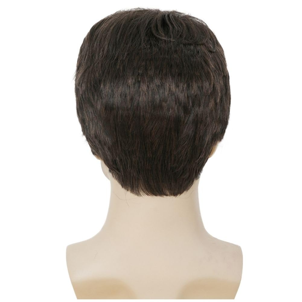 Amnenl Mens Brown Short Wig Layered Natural Wigs Side Part Male Hair Wig with Bangs for Daily Use