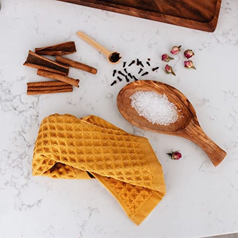 sea me at home Waffle Washcloth Set, 100% Cotton (4 Pcs Washcloth 13x13 inches, Mustard)
