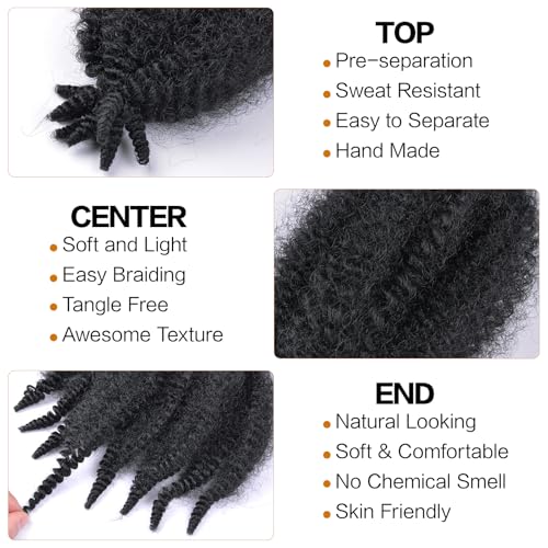 Marley Twist Braiding Hair 3 packs, Springy Afro Twist Hair Natural Black Mini Twist Hair Kinky Twist Hair Braids for Distressed Soft Locs Spring Twist Hair for Black Women (8 Inch,3Pack,1B)