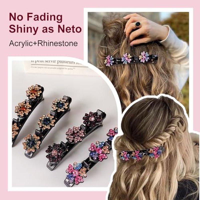 Sparkling Crystal Stone Braided Hair Clips, 2024 New Rhinestone Hair Clips Hair Braid Clips, Duck Bill Clips for Women Girls, Easily Braided Hair Clips Hair Bands Shiny Rhinestone Hair Clip (2Pcs A)