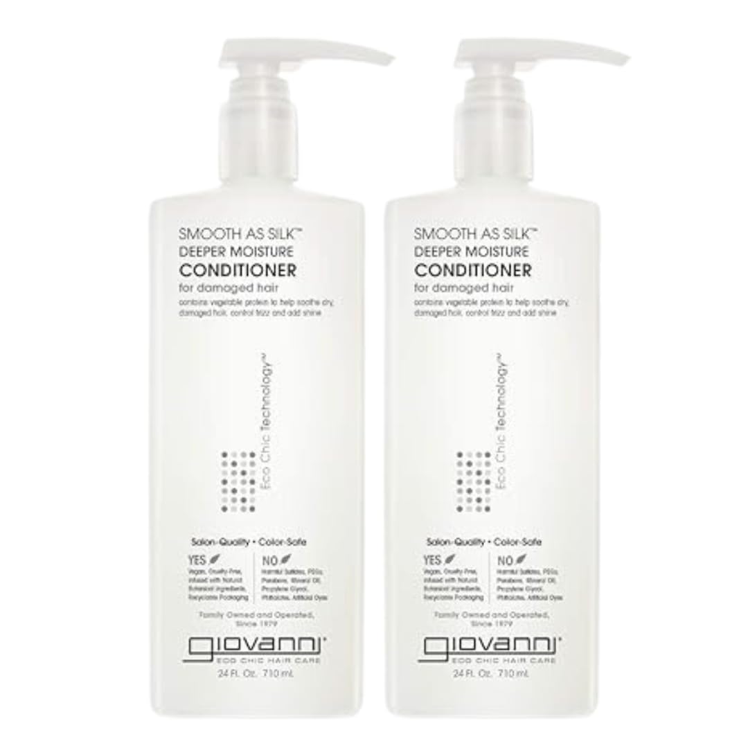 GIOVANNI Smooth As Silk Deeper Moisture Conditioner - Calms Frizz, Adds Moisture, Detangles, Wash & Go, Co Wash, Infused with Natural Botanical Ingredients, Color Safe, Sulfate Free - 8.5 oz (3 Pack)