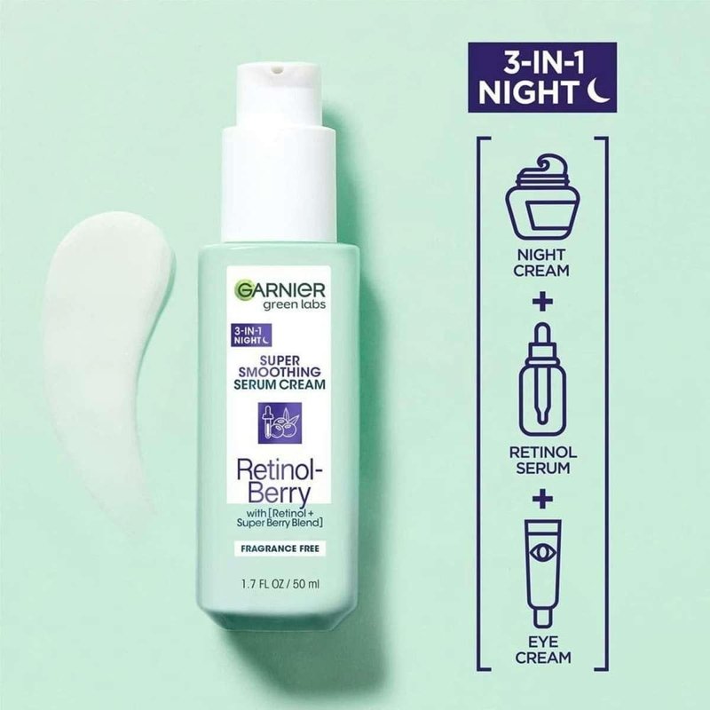 GarnierGreen Labs 3-in-1 SUPER SMOOTHING SERUM Cream, Retinol Berry 1.7 fl oz