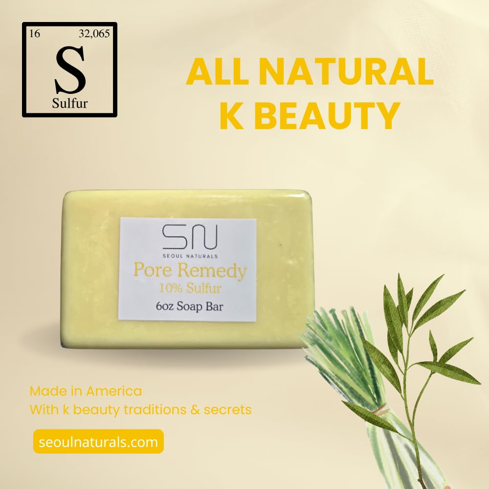 Seoul Naturals Pore Remedy 10% Sulfur Soap with Lemongrass and Tea Tree Oil for Acne, Blemishes, and Deep Cleansing, k beauty inspired, 6oz