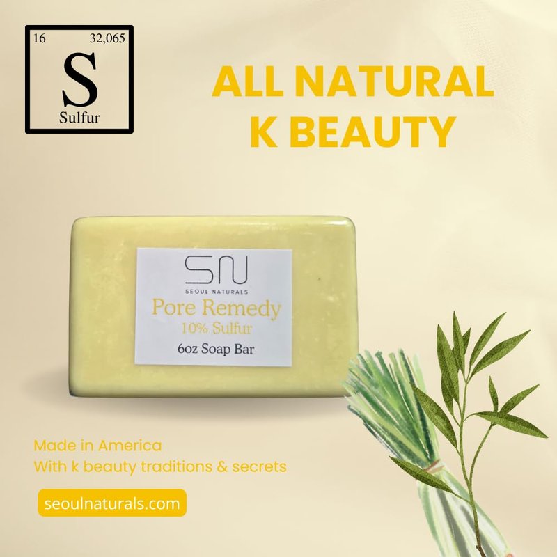 Seoul Naturals Pore Remedy 10% Sulfur Soap with Lemongrass and Tea Tree Oil for Acne, Blemishes, and Deep Cleansing, k beauty inspired, 6oz