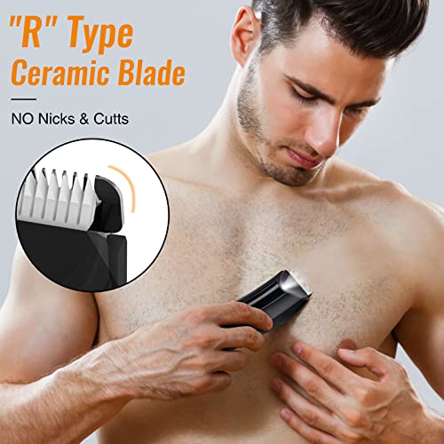 Body Hair Trimmer for Men Pubic Hair Trimmer - Wet/Dry Ball Trimmer with Ceramic Blade, Rechargeable Body Groomer for Men with Standing Recharge Dock, Cordless Groin Hair Trimmer for Men
