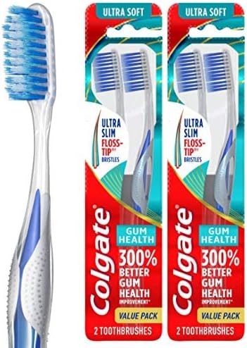 Colgate Gum Health Extra Soft Toothbrush for Sensitive Gums with Deep Cleaning Floss-Tip Bristles - 4 Count