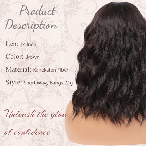 Short Wavy Ombre Red Wig with Bangs for Women Short Curly Bob Wine Red Hair Wig Synthetic replacement Wigs Costume Cosplay Wig for Daily Wearing(14'' Ombre Red)