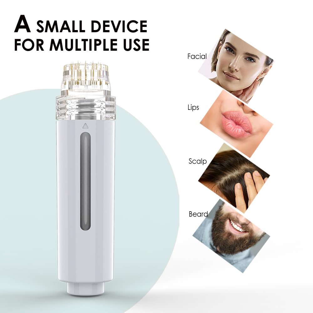 Micro Titanium Infusion Derma Stamp Microneedle for Skin Care Face Lips Hair Scalp Derma Roller Alternative Beauty Tool Microneedling Serum Applicator Microneedling Pen (Silver)
