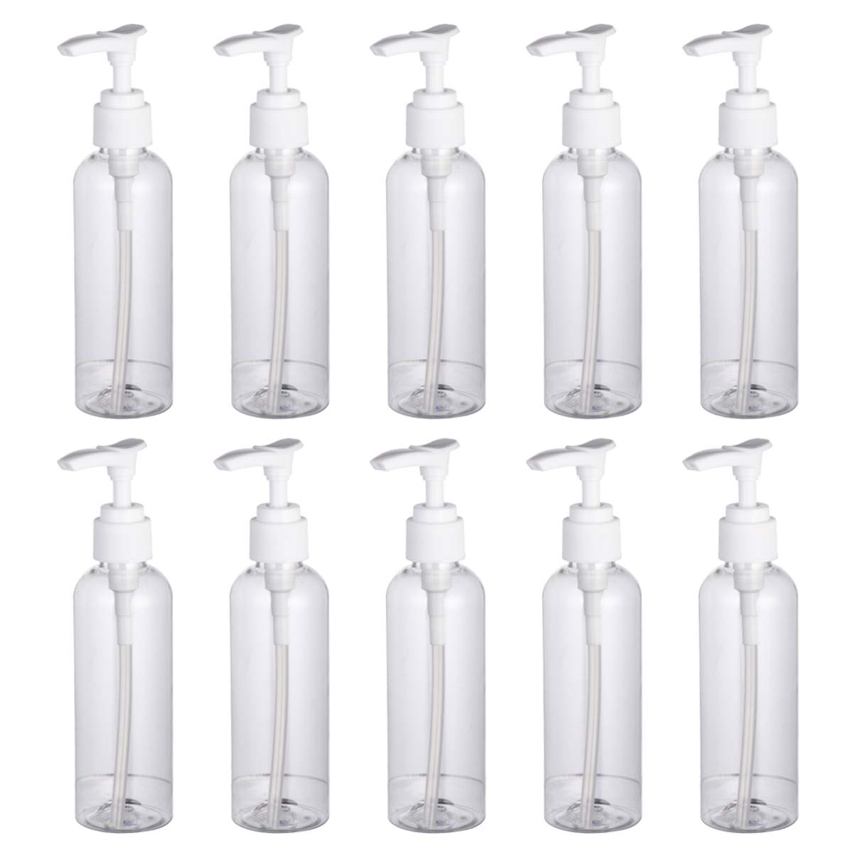 FOMIYES 10pcs Small Empty Plastic Pump Bottles Dispenser Portable Refillable Soap Shampoo Lotion Containers for Home Travel Outdoor Camping 100ml Transparent