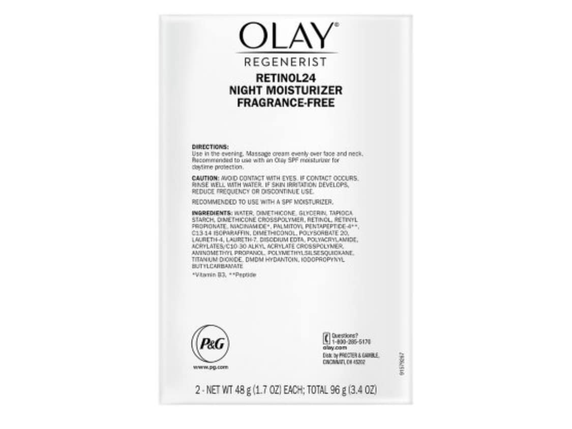 Olay Retinol + Peptide 24 Night Moisturizer - Fragrance-Free, 1.7 OZ (2 Pack)