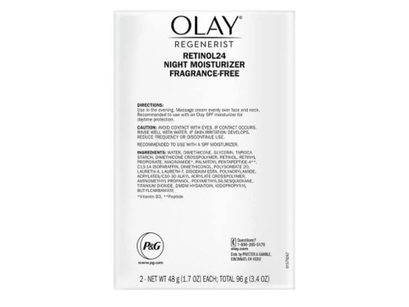 Olay Retinol + Peptide 24 Night Moisturizer - Fragrance-Free, 1.7 OZ (2 Pack)
