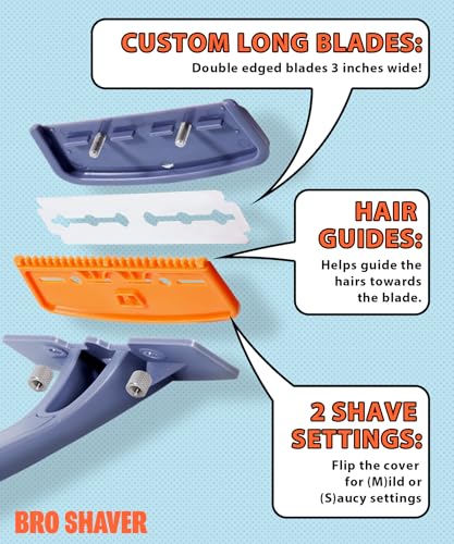 BRO SHAVER 3.0, Back Shaver for Men (DIY) Back & Body Hair Trimmer. Shave Wet or Dry Back Hair with The BroShaver Back Razor for Men. Split Handle Back Shaver for Men with Ergonomic Grip