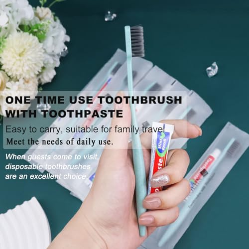 FAOEHN Disposable Toothbrushes with Toothpaste Pack of 30,Straw Green Toothbrush in Bulk with 10g Toothpaste Individually Wrapped Disposable Travel Toothbrushes Kit for Homeless,Airbnb,Hotel,Charity