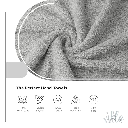 Premium Silver Hand Towel-100% Cotton Hand Towels for Bathroom 650 GSM Soft Silver Hand Towels Absorbent & Fast Drying Bath Hand Towels-Elegant Salon Spa Hotel Hand Towel Set of 4 (16''x 28'')