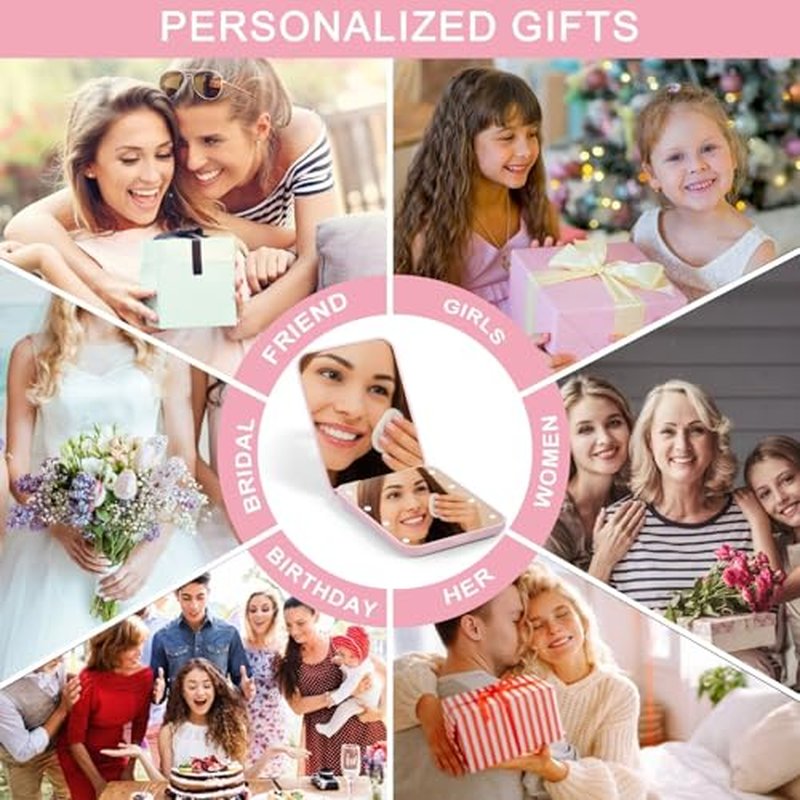 STINI Birthday Gifts for Women - Gifts for Women, Gifts for Mom Sister Daughter in Law, Friend Gifts, Compact Pink Lighted Makeup Mirror Initial K