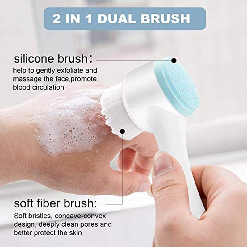Manual Facial Cleansing Brush, 2-in-1 Skin Care face Brush, Silicone Facial Scrubber Manual Dual Face Wash Brush for Deep Pore Exfoliation Massaging (Blue)