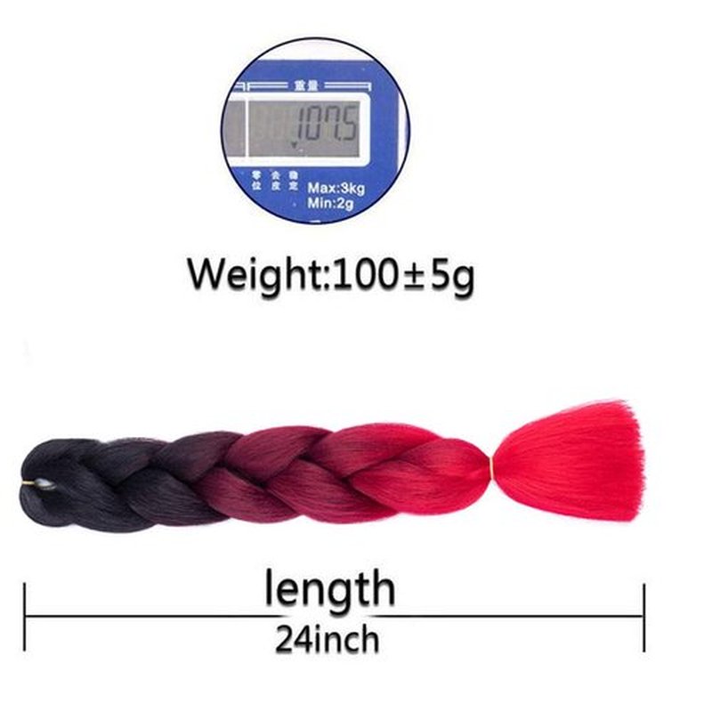 Xiaofeng Braiding Hair Extensions for Women 6 Packs 100g/Pack 24Inch High Temperature Ombre Jumbo Synthetic Braiding Hair for Twist Crochet Braids (24 Inch, black-wine red-red)