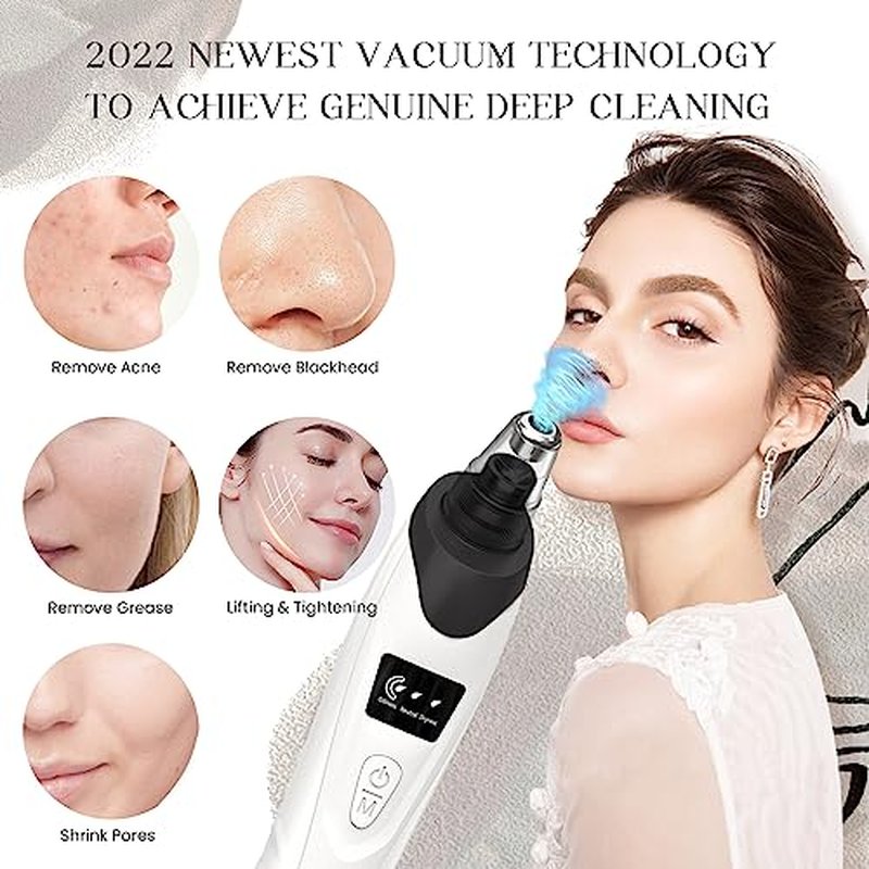 2024 Blackhead Remover Pore Vacuum,Facial Pore Cleaner-5 Suction Power,5 Probes,USB Rechargeable Blackhead Vacuum Kit Electric Acne Extractor Tool for Adult (Black)