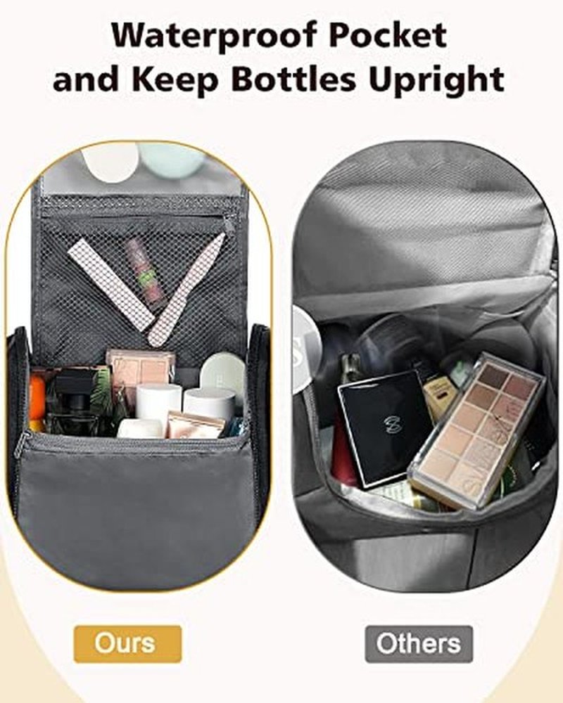 MULISOFT Toiletry Bag for Women and Men, Water-resistant Travel Makeup Bag with Hanging Hook, Compact Travel Toiletry Organizer Bag, Makeup Organizer Bag for Cosmetics, Dopp Kit Shaving Bag, Black