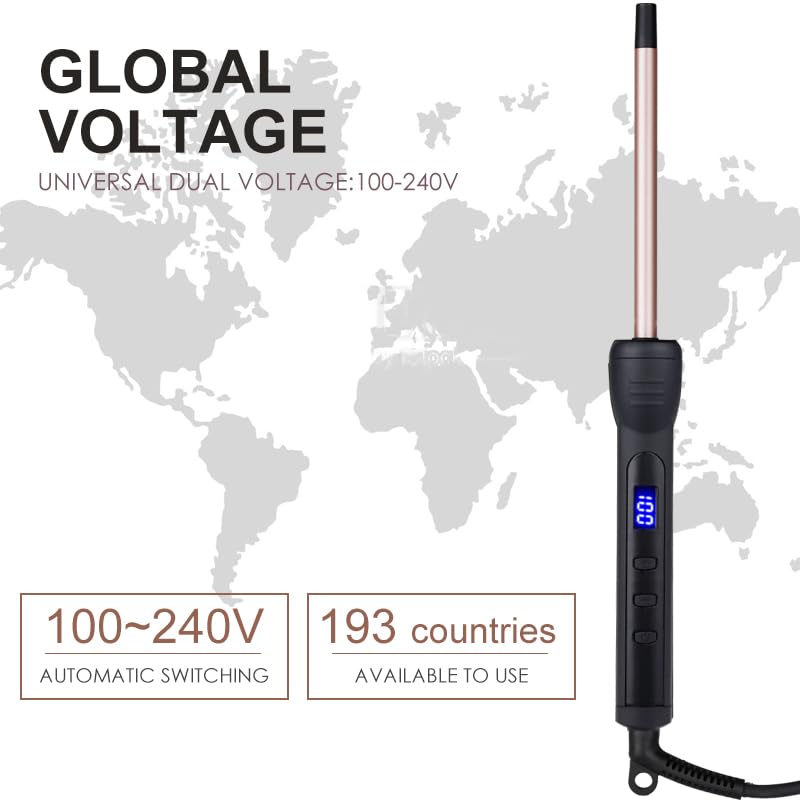 3/8 Inch Thin Curling Iron, 9mm Small Curling Iron with Ceramic Barrel for Short, Medium & Long Hair, LCD Display, Include Glove