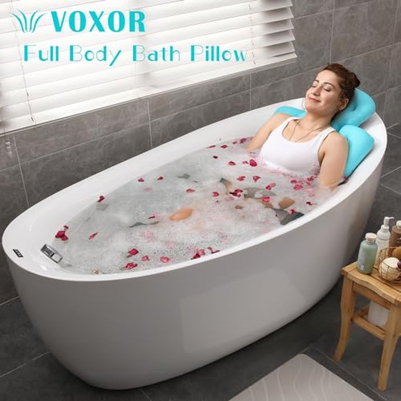 Full Body Bath Pillow for Bathtub, Thick Bathtub Cushion with Laundry Bag, Luxury Tub Pillow for Bath for Headrest Neck and Back Support Ocean Blue 51" x 16"