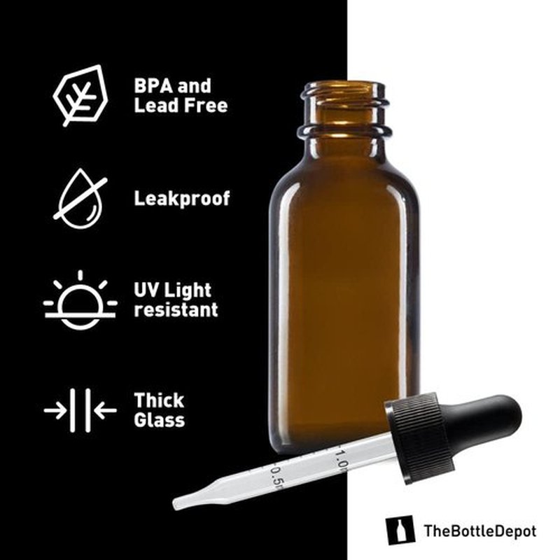The Bottle Depot - 3 Pack - 1 oz Glass Bottle with Dropper - Clear Amber - 20-400 Neck Finish - Boston Round Bottles - Leakproof Essential Oils Bottles