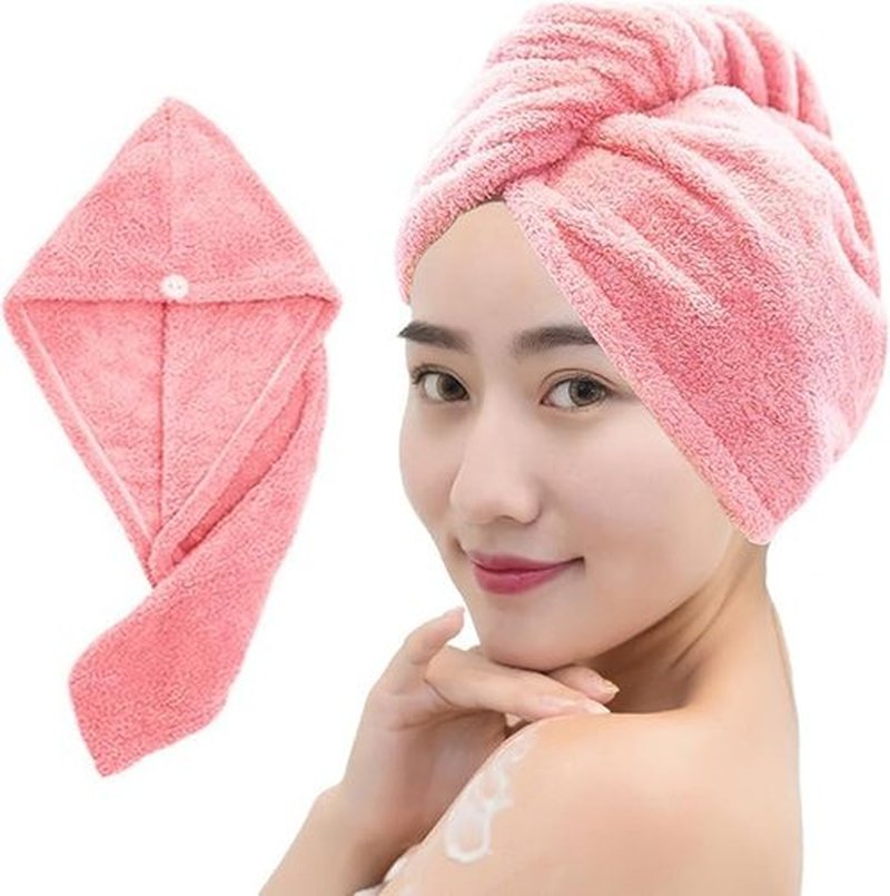 NOKOKO Ultra-Soft Microfiber Hair Towel Wrap – Super Absorbent Quick Drying Hair Turban with Button, Perfect for Long, Wet Hair – Stylish & Gentle Hair Drying Cap for Women! (Pink)