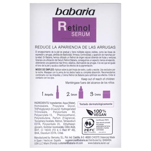 Babaria Retinol Face Serum, 1 oz - Facial Moisturizer for Skin Care - Anti Aging Serum to Reduce Appearance of Wrinkles - Improves Firmness and Elasticity - Light, Fast-Absorbing, Vegan Formula