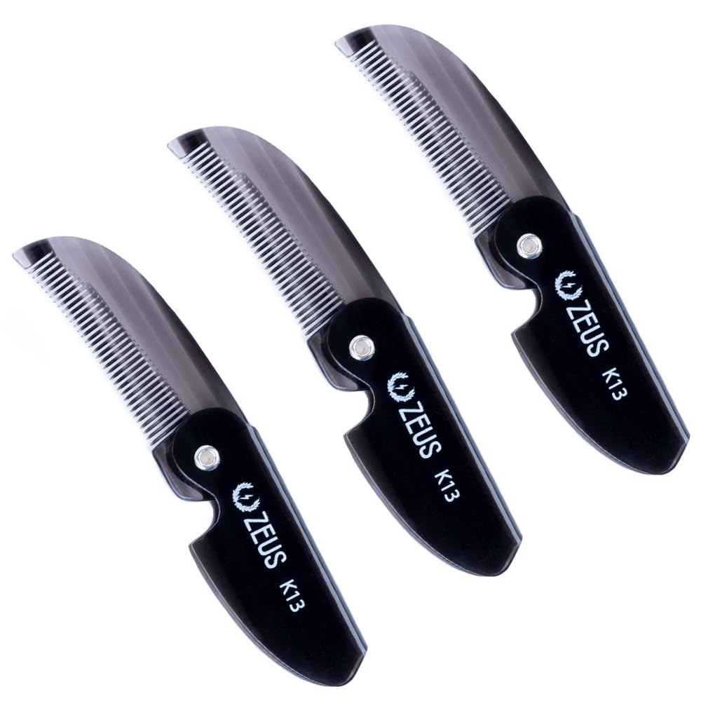 ZEUS Folding Mustache Comb for Men, Handmade Saw-Cut Pocket Comb for Men’s Beard & Moustache Grooming, Compact & Travel Friendly (Traditional) 3 PACK