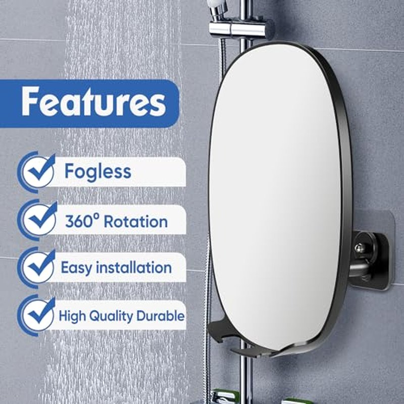 COSMIRROR Shower Mirror Fogless for Shaving with Updated Adhesive,360° Rotation,Two Razor Holders No-Drilling Fogless Mirror for Shower, Shatterproof & Waterproof Bathroom Shaving Mirror