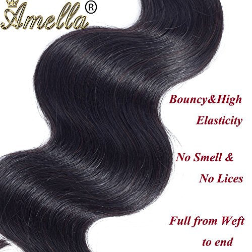 Amella Hair 8A Brazilian Body Wave Virgin Hair 3 Bundles 18 18 18inch 100% Unprocessed Virgin Human Hair Weave Bundles Natural Black Remy Hair