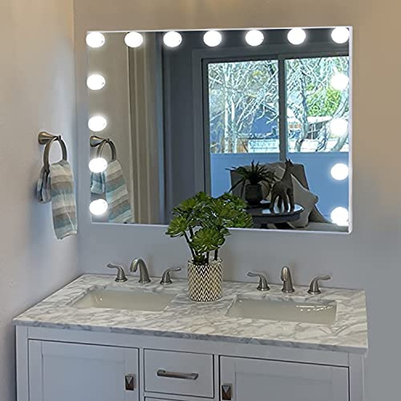 NUSVAN Vanity Mirror with Lights Lighted Makeup Mirror with Dimmable LED Bulbs,3 Color Lighting Modes,USB Charging Port Touch Control,Sturdy Metal Frame Design,White (50x40cm, 4.70)