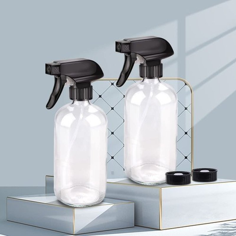 Bontip Glass Spray Bottle, Glass Spray Bottle Set & Accessories for Non-toxic Window Cleaners Aromatherapy Facial Hydration Watering Flowers Hair Care (2 Pack/16 oz) (Transparent)