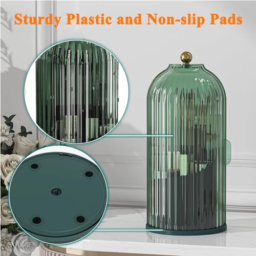Zufudo Makeup Brush Holder Organizer with Lid 360° Rotating Makeup Organizer Countertop Dustproof Cosmetics Organizer for Vanity Bathroom, All Black