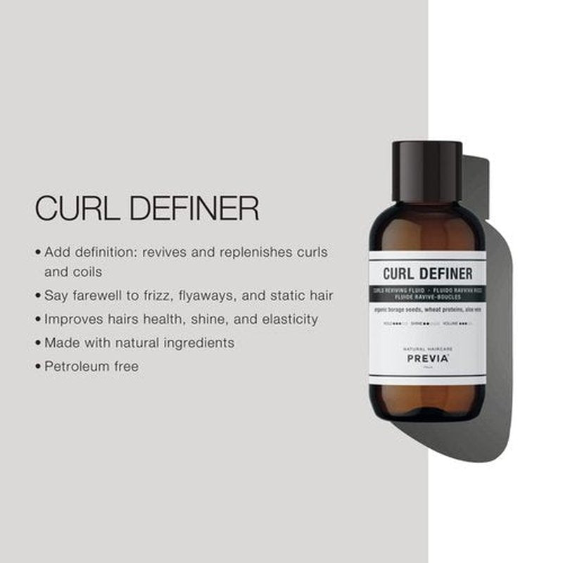 PREVIA Curl Definer Hydrating Serum for Curly Hair โ Vegan Oil for Frizz Control, Moisturizing & Enhancing Curls โ Sulfate-Free, Paraben-Free,Natural Ingredients for Soft, Shiny,Bouncy Curls 3.38 oz