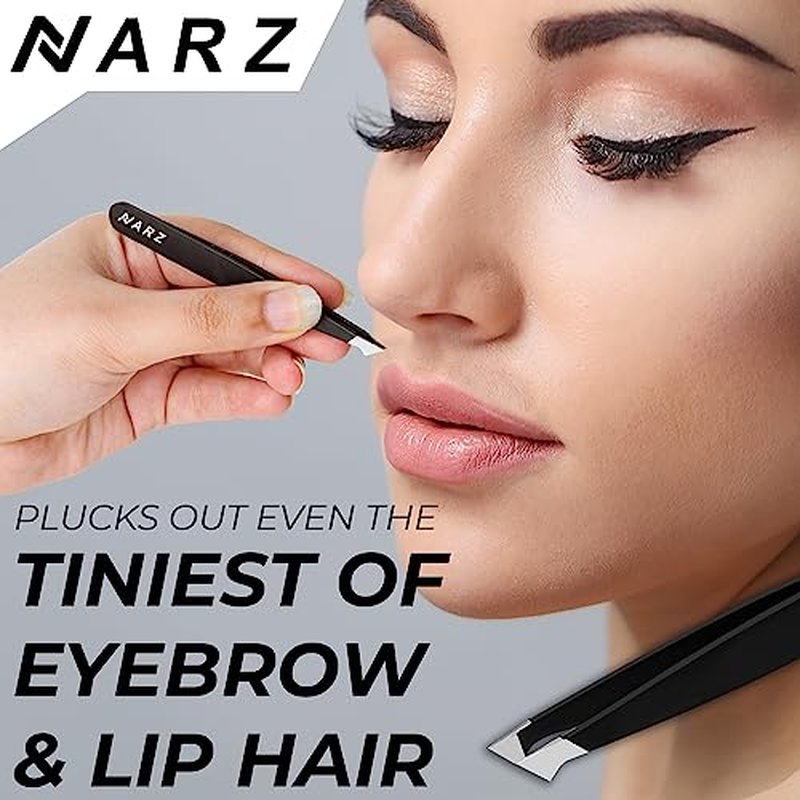 NARZ 4Pcs Professional Tweezers for Women Facial Hair Stainless Steel Precision Tweezers for Ingrown Hair Eyebrow Tweezer for Men & Women (Black Set)
