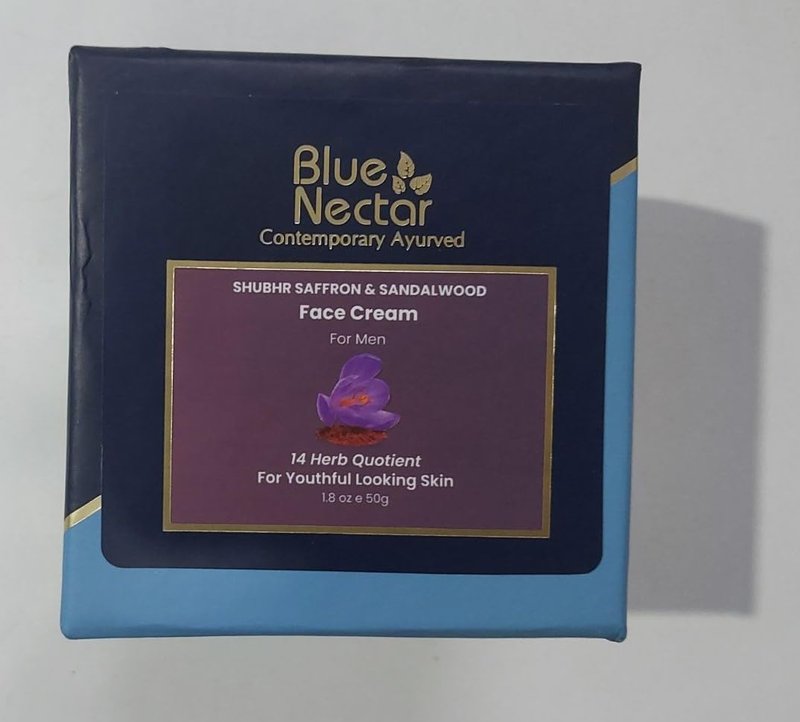 Blue Nectar Moisturizer Face Cream, Ayurvedic Anti Aging Wrinkle Cream for Aging Skin |Ancient blend of Saffron & Turmeric for Skin Firming | With Plant Based Collagen Booster(Men, 14 Herbs,1.7 Oz)