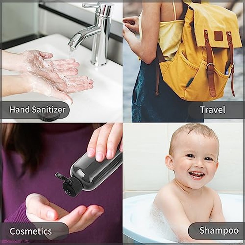 LISAPACK 3.4Oz Travel Bottles with Flip Cap (5 Pcs) Empty Dispenser Container for Travel Size Cosmetics (100ml, Black)