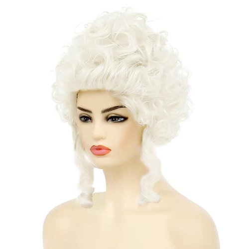 Sabosi White Marie Antoinette Wigs Short Vintage Beehive Hair Rococo Costume Cosplay 18th Century Wig,Queen Court Heat Resistant Women Halloween Party Wig
