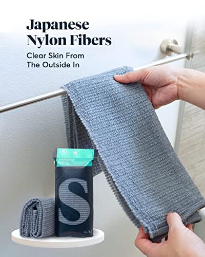 SUTERA - Exfoliating Shower Towel, Premium Japanese Scrub Wash Cloth, Deep Cleanse for Body Face, Microabrasion Duo Fibers Durable Quick Drying, Asian Spa Skin Care Bath Washclose, Extra Long Design