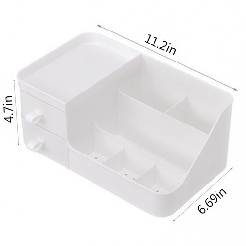POFUOT skin care organizer,Makeup Desk Organizer With Drawers,Countertop Organizer for Cosmetics,Vanity brush with Holder for Lipstick, Brushes, Eyeshadow, and Desktop (polar white)