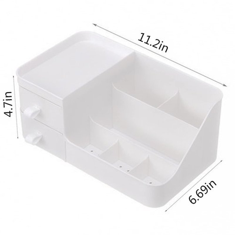 POFUOT skin care organizer,Makeup Desk Organizer With Drawers,Countertop Organizer for Cosmetics,Vanity brush with Holder for Lipstick, Brushes, Eyeshadow, and Desktop (polar white)