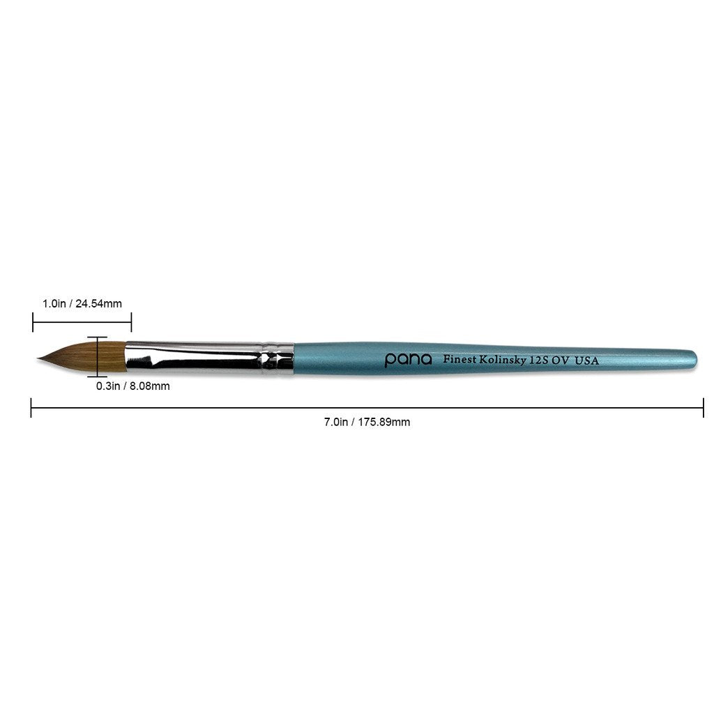 pana USA Acrylic Nail Brush100% Pure Kolinsky Hair New Teal Wood Handle with Silver Ferrule Oval Crimped Shaped Style (Size # 10)