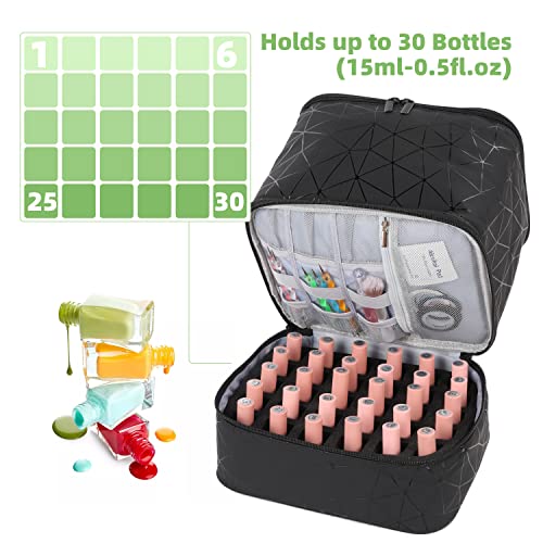AFUOWER Nail Polish Organizer Bag with Handles - Holds 30 Bottles (15ml - 0.5 fl.oz),Travel Case Portable Storage Bag for Manicure Set (Checkered Black)