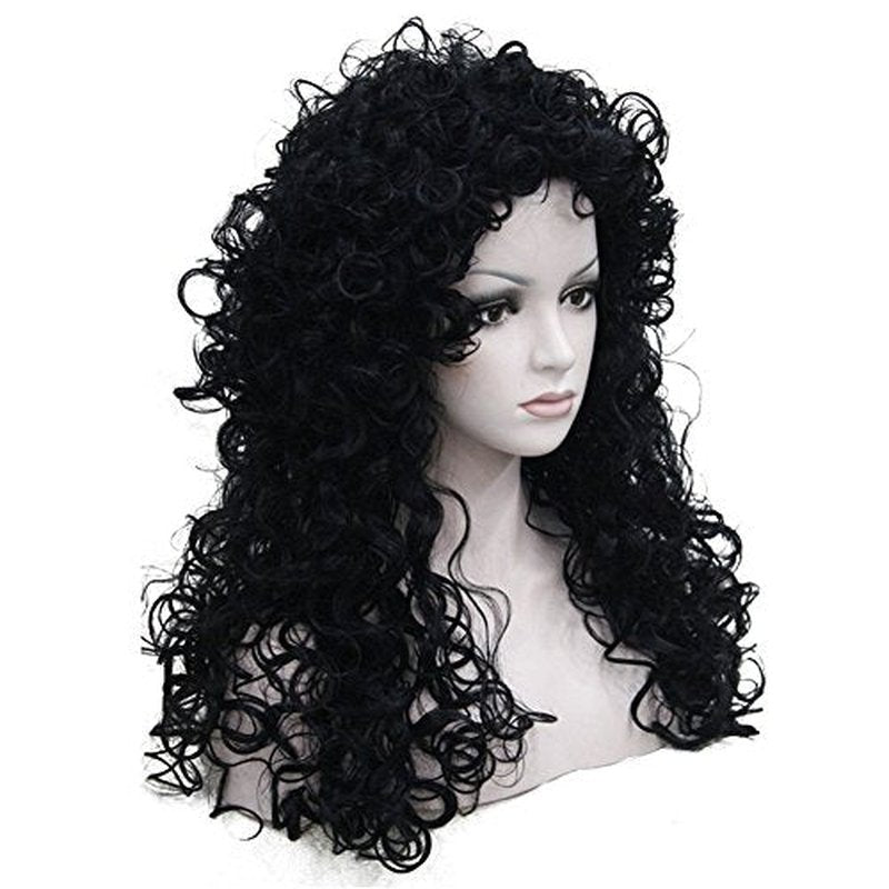 Aimole Synthetic Heat Resistant Black Hair Long Curly Wigs Cosplay Women Wig(1-Black)