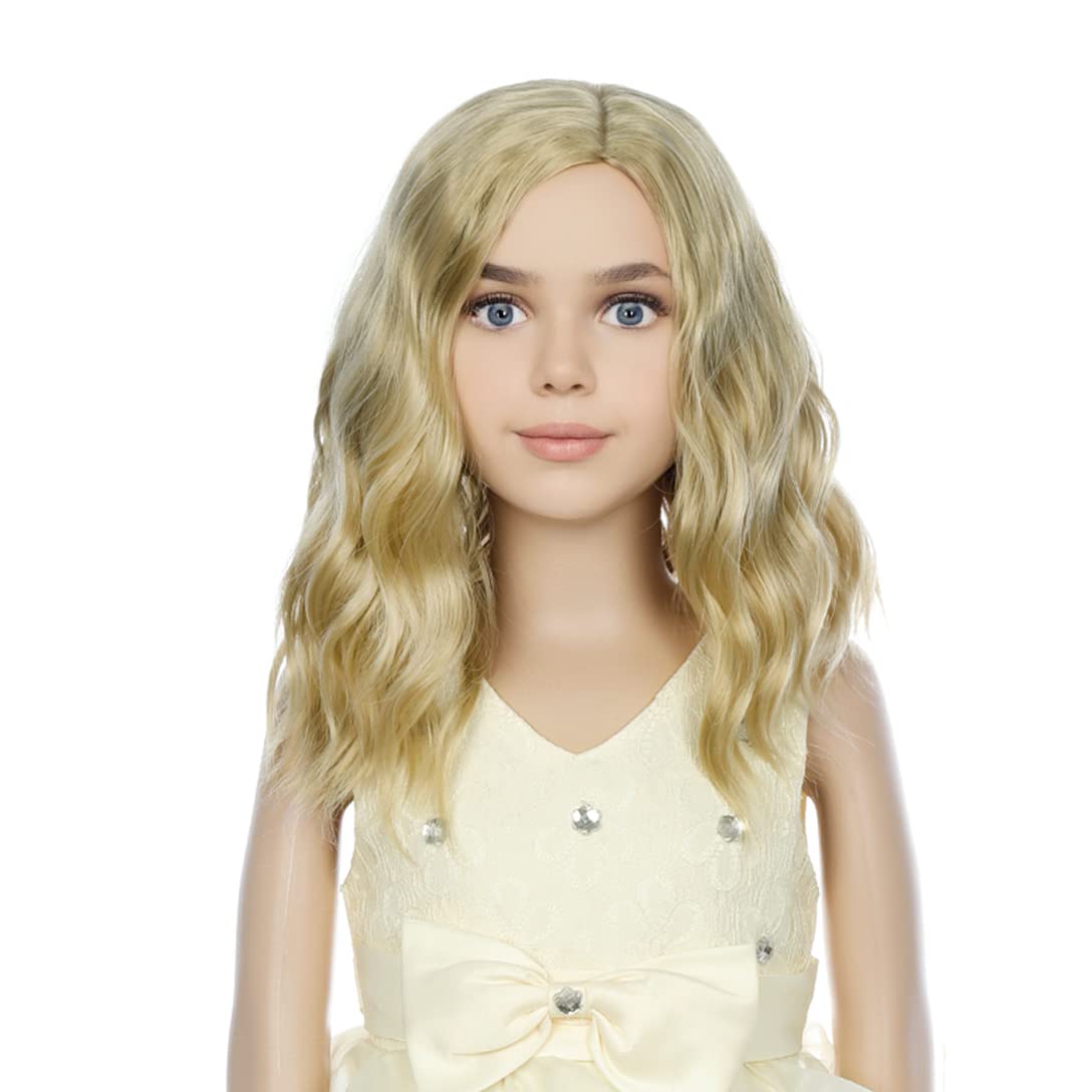 PATTNIUM Blonde Wig Kids Child Wig Short Wavy Wig Ash Blonde Wig Mixed Blonde Wig for Gilrs Cosplay Party Heat Resistant Blonde Synthetic Hair Wig (Ash Blonde)