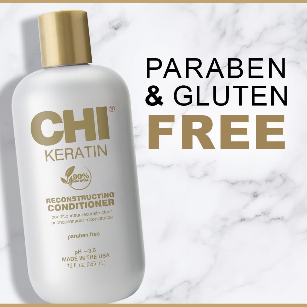 CHI Keratin Reconstructing Shampoo, Delivers Healthier Hair, Adds Shine & Helps Prevent Future Breakage, Sulfate, Paraben, & Cruelty-Free, 32 Oz